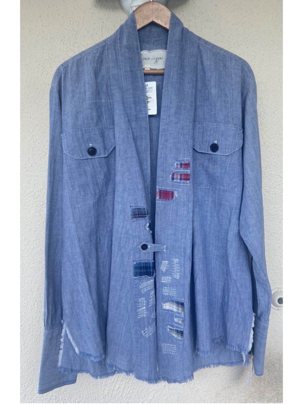 NEW $975 Greg Lauren Blue Chambray Kimono Studio Cardigan Men’s 4 XL Patchwork